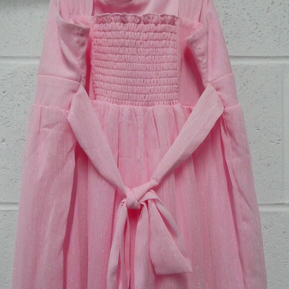 Justice Dress Girl's Size 14 Pink Shimmer Sleeveless Lined Rosettes Layered - Picture 5 of 7